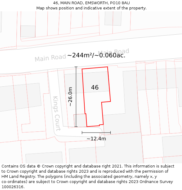 46, MAIN ROAD, EMSWORTH, PO10 8AU: Plot and title map