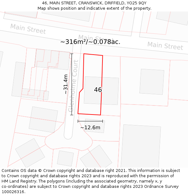 46, MAIN STREET, CRANSWICK, DRIFFIELD, YO25 9QY: Plot and title map