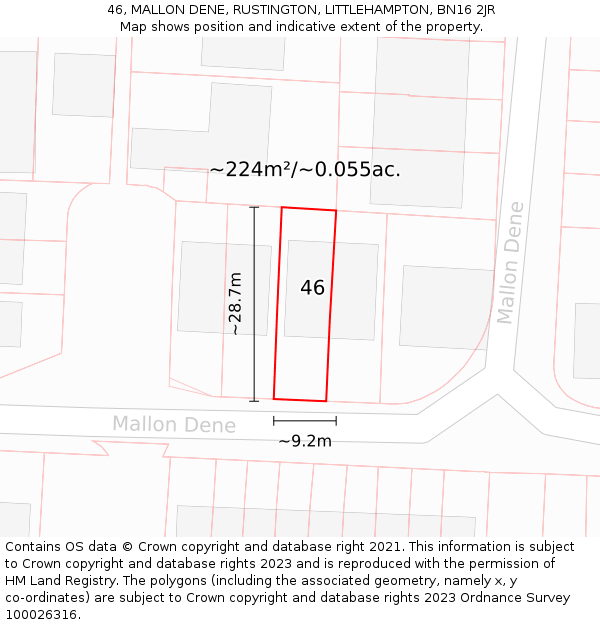 46, MALLON DENE, RUSTINGTON, LITTLEHAMPTON, BN16 2JR: Plot and title map
