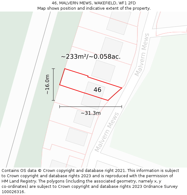46, MALVERN MEWS, WAKEFIELD, WF1 2FD: Plot and title map