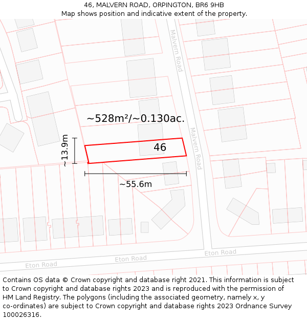 46, MALVERN ROAD, ORPINGTON, BR6 9HB: Plot and title map