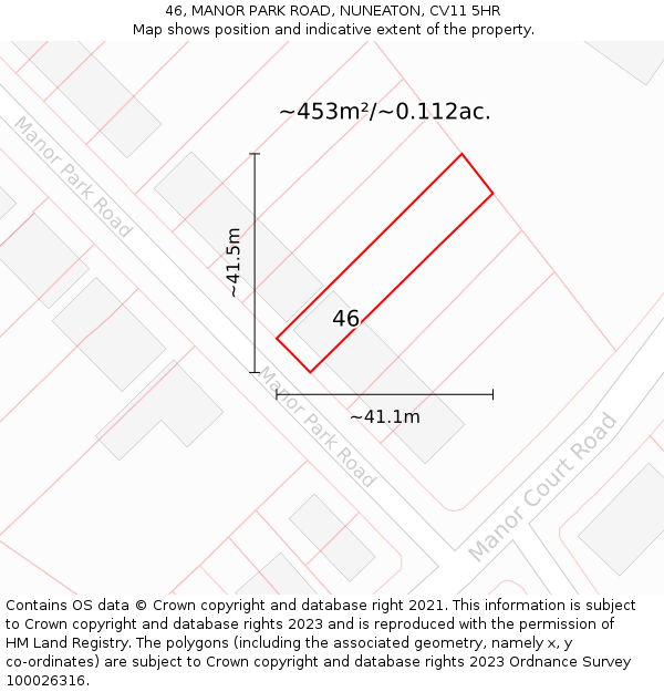 46, MANOR PARK ROAD, NUNEATON, CV11 5HR: Plot and title map