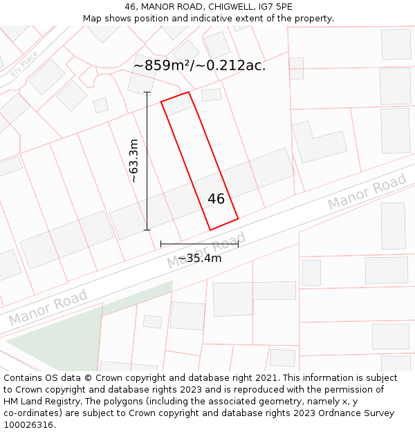 46, MANOR ROAD, CHIGWELL, IG7 5PE: Plot and title map