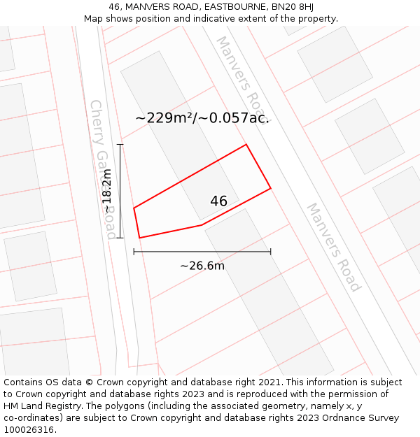 46, MANVERS ROAD, EASTBOURNE, BN20 8HJ: Plot and title map