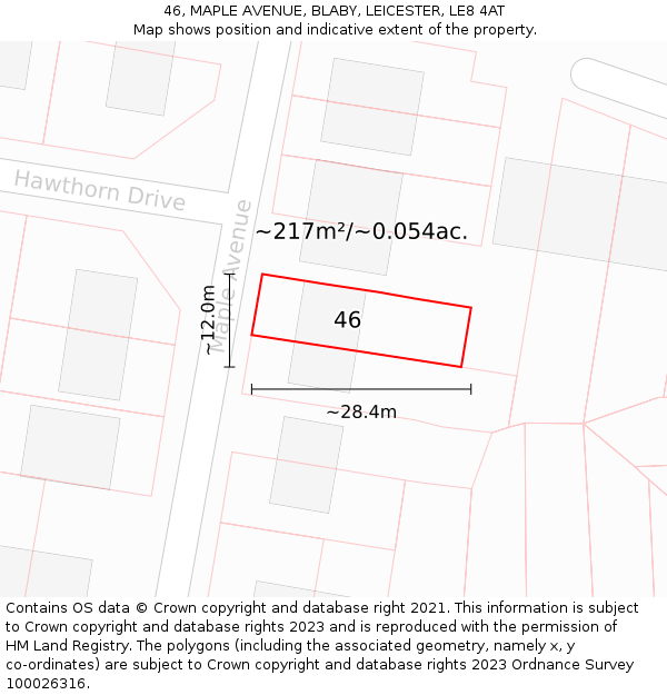 46, MAPLE AVENUE, BLABY, LEICESTER, LE8 4AT: Plot and title map