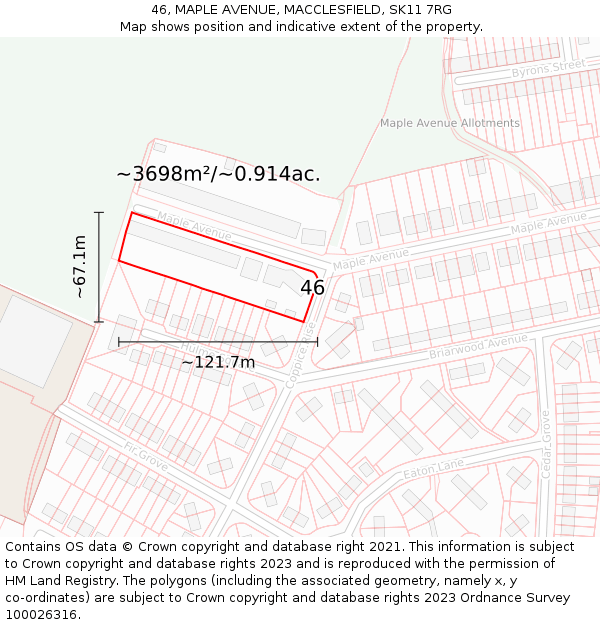 46, MAPLE AVENUE, MACCLESFIELD, SK11 7RG: Plot and title map