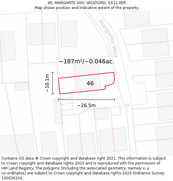 46, MARGARITE WAY, WICKFORD, SS12 0ER: Plot and title map