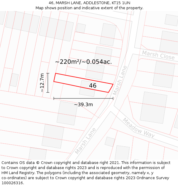 46, MARSH LANE, ADDLESTONE, KT15 1UN: Plot and title map