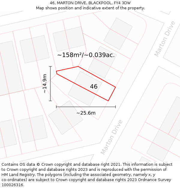 46, MARTON DRIVE, BLACKPOOL, FY4 3DW: Plot and title map