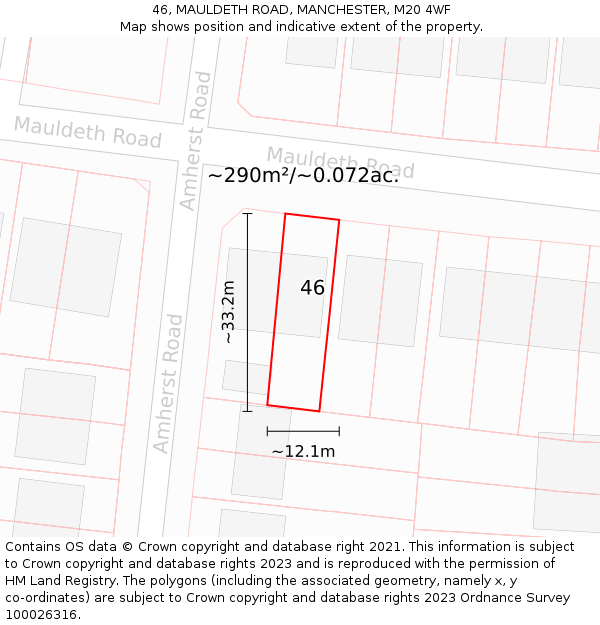 46, MAULDETH ROAD, MANCHESTER, M20 4WF: Plot and title map