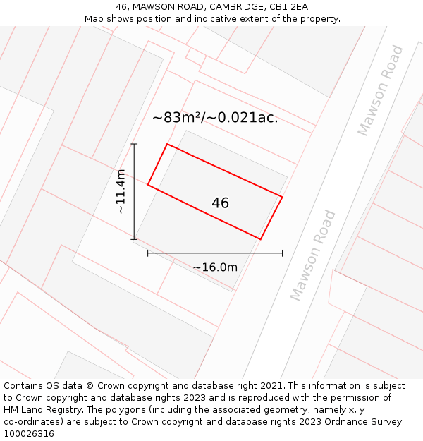 46, MAWSON ROAD, CAMBRIDGE, CB1 2EA: Plot and title map