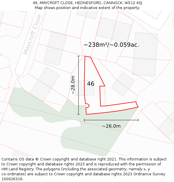 46, MAYCROFT CLOSE, HEDNESFORD, CANNOCK, WS12 4SJ: Plot and title map