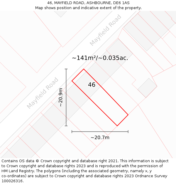 46, MAYFIELD ROAD, ASHBOURNE, DE6 1AS: Plot and title map