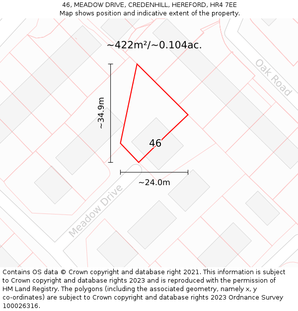 46, MEADOW DRIVE, CREDENHILL, HEREFORD, HR4 7EE: Plot and title map