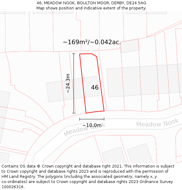 46, MEADOW NOOK, BOULTON MOOR, DERBY, DE24 5AG: Plot and title map