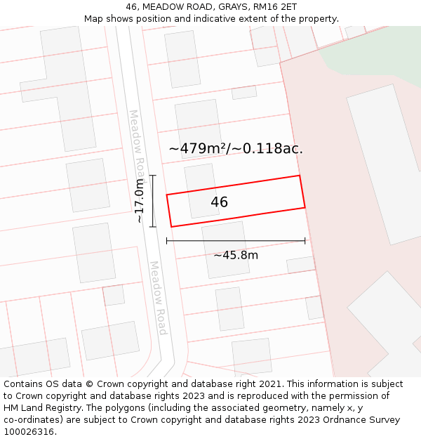 46, MEADOW ROAD, GRAYS, RM16 2ET: Plot and title map