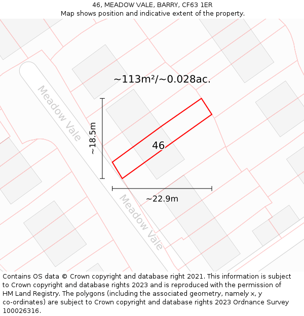 46, MEADOW VALE, BARRY, CF63 1ER: Plot and title map