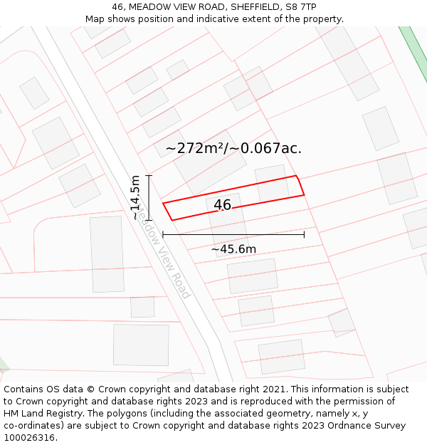 46, MEADOW VIEW ROAD, SHEFFIELD, S8 7TP: Plot and title map