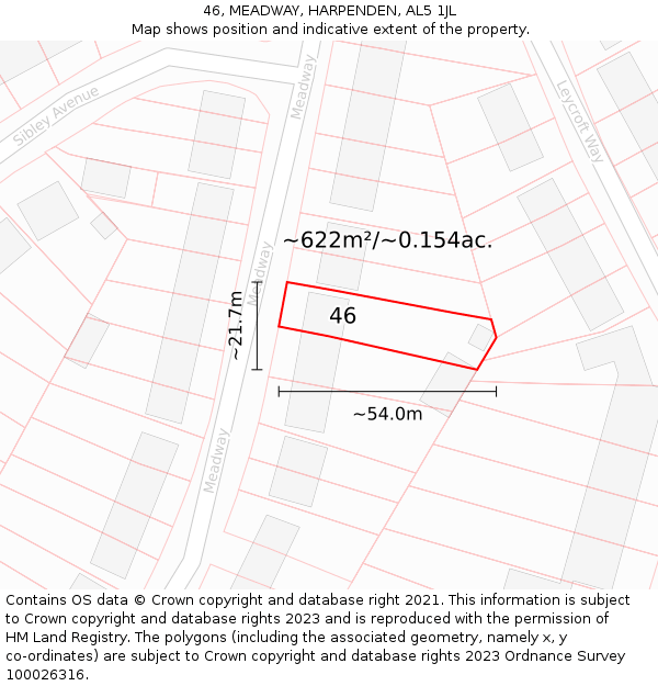 46, MEADWAY, HARPENDEN, AL5 1JL: Plot and title map
