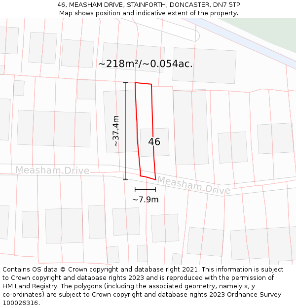46, MEASHAM DRIVE, STAINFORTH, DONCASTER, DN7 5TP: Plot and title map