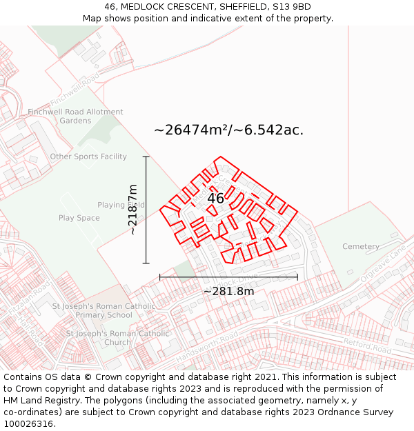 46, MEDLOCK CRESCENT, SHEFFIELD, S13 9BD: Plot and title map