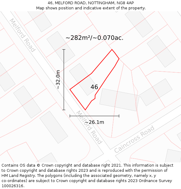 46, MELFORD ROAD, NOTTINGHAM, NG8 4AP: Plot and title map