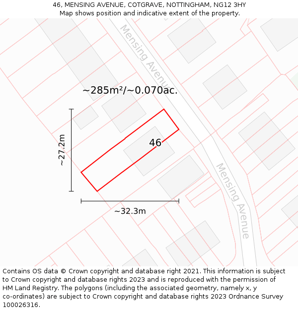 46, MENSING AVENUE, COTGRAVE, NOTTINGHAM, NG12 3HY: Plot and title map