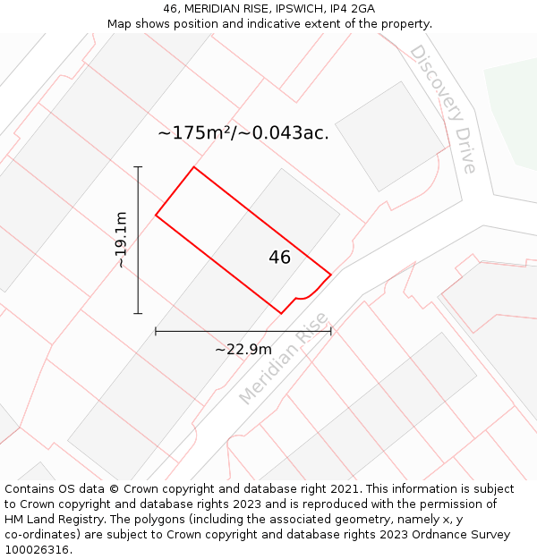 46, MERIDIAN RISE, IPSWICH, IP4 2GA: Plot and title map