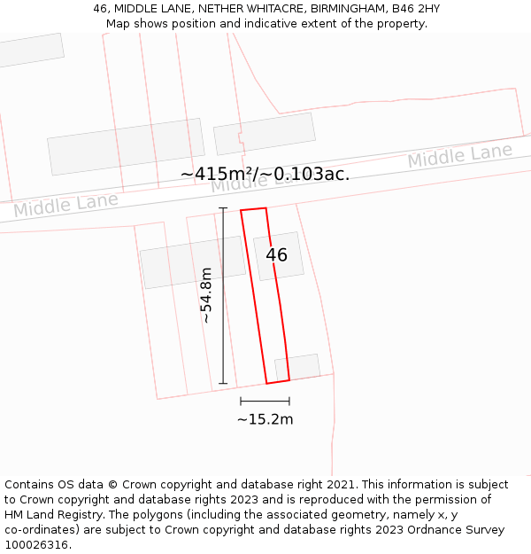 46, MIDDLE LANE, NETHER WHITACRE, BIRMINGHAM, B46 2HY: Plot and title map