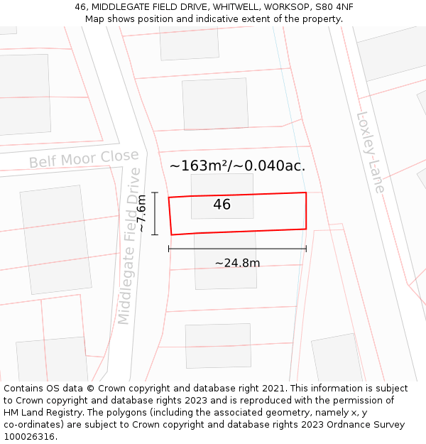 46, MIDDLEGATE FIELD DRIVE, WHITWELL, WORKSOP, S80 4NF: Plot and title map