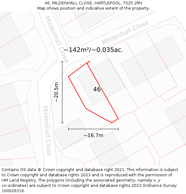 46, MILDENHALL CLOSE, HARTLEPOOL, TS25 2RN: Plot and title map