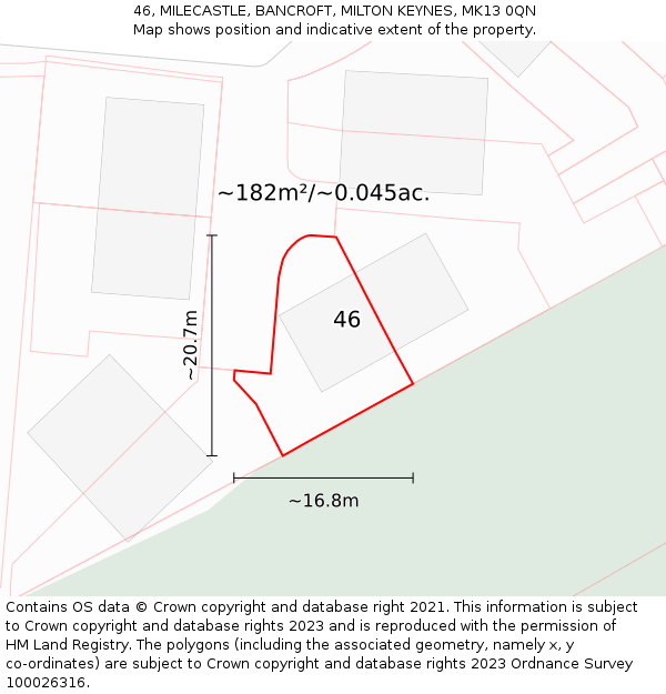 46, MILECASTLE, BANCROFT, MILTON KEYNES, MK13 0QN: Plot and title map