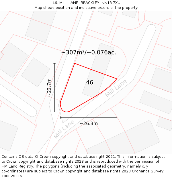 46, MILL LANE, BRACKLEY, NN13 7XU: Plot and title map