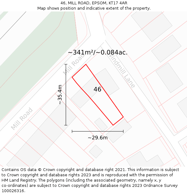 46, MILL ROAD, EPSOM, KT17 4AR: Plot and title map