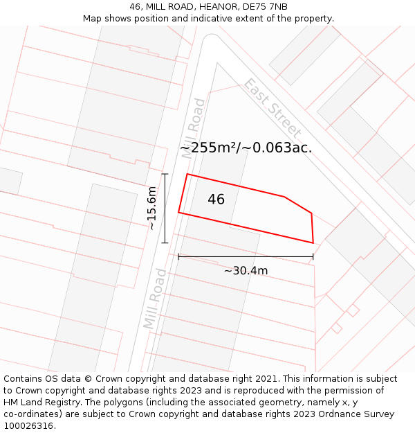 46, MILL ROAD, HEANOR, DE75 7NB: Plot and title map