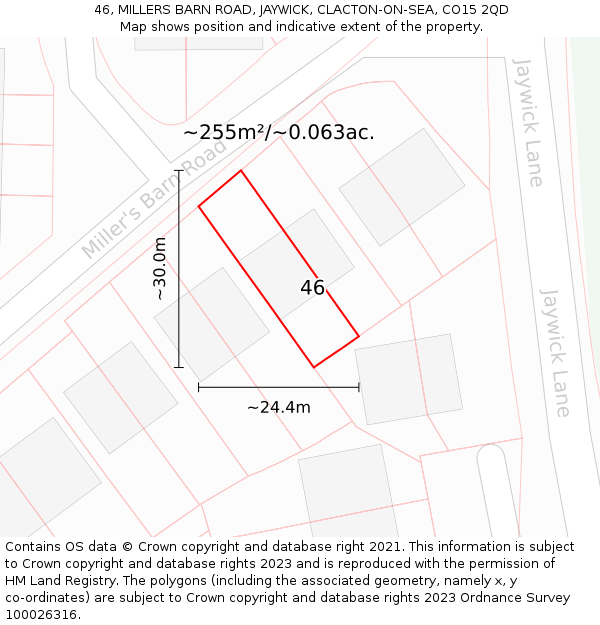 46, MILLERS BARN ROAD, JAYWICK, CLACTON-ON-SEA, CO15 2QD: Plot and title map