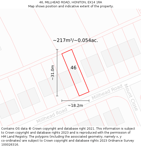 46, MILLHEAD ROAD, HONITON, EX14 1RA: Plot and title map
