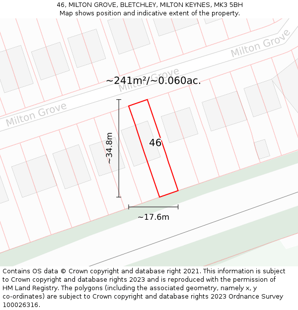 46, MILTON GROVE, BLETCHLEY, MILTON KEYNES, MK3 5BH: Plot and title map