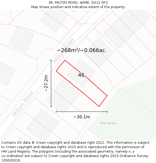 46, MILTON ROAD, WARE, SG12 0PZ: Plot and title map