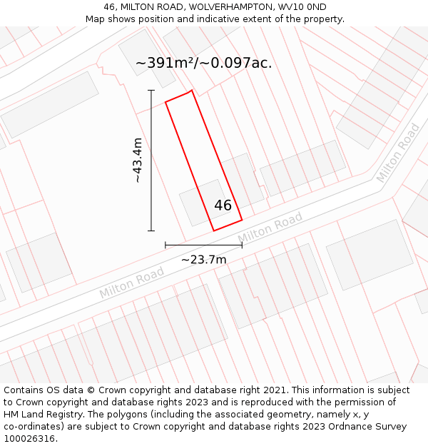46, MILTON ROAD, WOLVERHAMPTON, WV10 0ND: Plot and title map