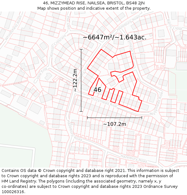 46, MIZZYMEAD RISE, NAILSEA, BRISTOL, BS48 2JN: Plot and title map