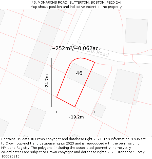 46, MONARCHS ROAD, SUTTERTON, BOSTON, PE20 2HJ: Plot and title map