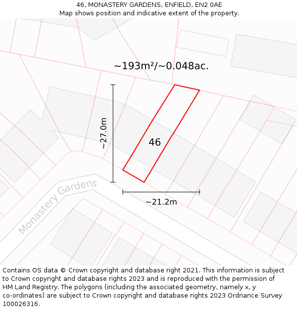 46, MONASTERY GARDENS, ENFIELD, EN2 0AE: Plot and title map