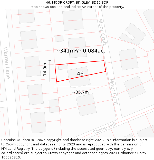 46, MOOR CROFT, BINGLEY, BD16 3DR: Plot and title map