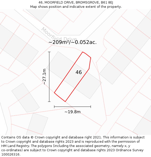 46, MOORFIELD DRIVE, BROMSGROVE, B61 8EJ: Plot and title map