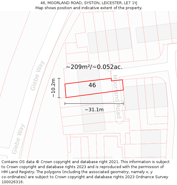 46, MOORLAND ROAD, SYSTON, LEICESTER, LE7 1YJ: Plot and title map