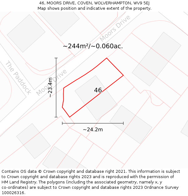 46, MOORS DRIVE, COVEN, WOLVERHAMPTON, WV9 5EJ: Plot and title map