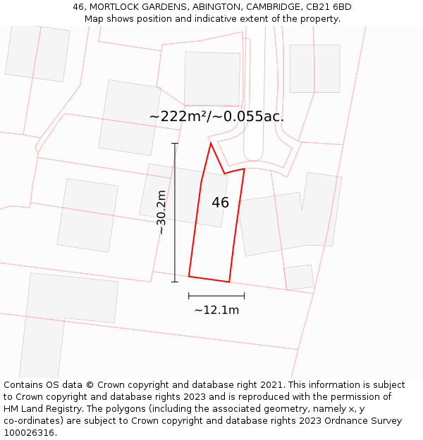 46, MORTLOCK GARDENS, ABINGTON, CAMBRIDGE, CB21 6BD: Plot and title map
