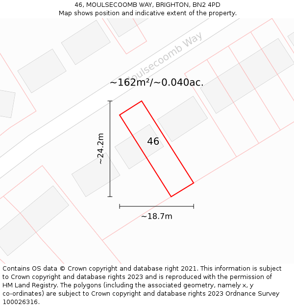 46, MOULSECOOMB WAY, BRIGHTON, BN2 4PD: Plot and title map