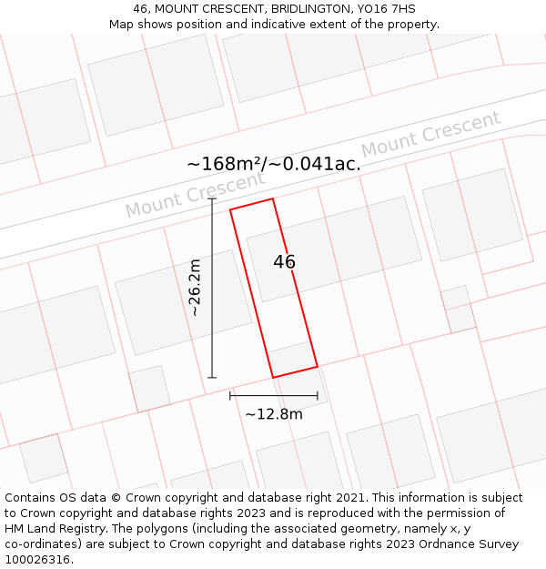 46, MOUNT CRESCENT, BRIDLINGTON, YO16 7HS: Plot and title map